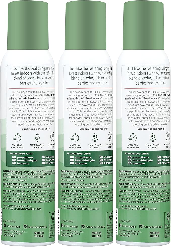 Citrus Magic Holiday Odor Eliminating Air Freshener Spray, Winter Wonder Green, 3-Ounce, Pack of 3