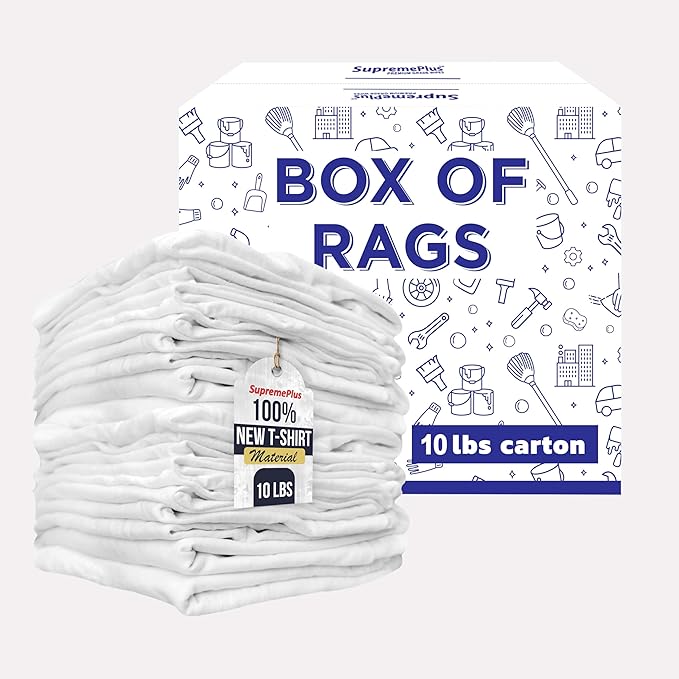 Premium New White Cotton Knit T-Shirt Rags (10 lbs. Box of Rags) - Lint-Free, Soft & Absorbent Cleaning Cloths for Auto, Paint, Garage, Staining & Polishing