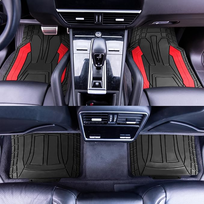 FH Group Automotive Heavy-Duty Rubber Floor Mats, Universal Fit Full Set, Climaproof, Trimmable for Most Sedan, SUV, Truck Floor Mats Red