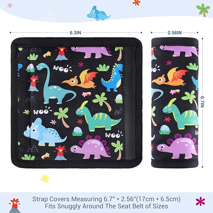 COOLBEBE Car Seat Straps Shoulder Pads for Baby Kids, Super Soft Seat Belt Covers for All Car Seats/Pushchair/Stroller/High Chair, Dinosaur Style, Polyester Material