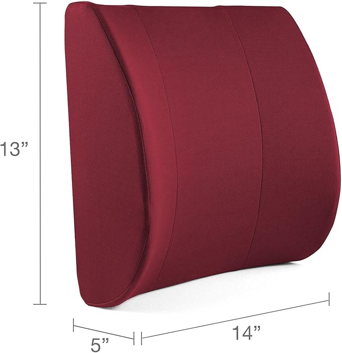 DMI Lumbar Support Pillow for Chair to Assist with Back Support with Removable Washable Cover and Firm Insert to Ease Lower Back Pain while Improving Posture,14 x 13 x 5,Contoured Foam,Elite,Burgundy