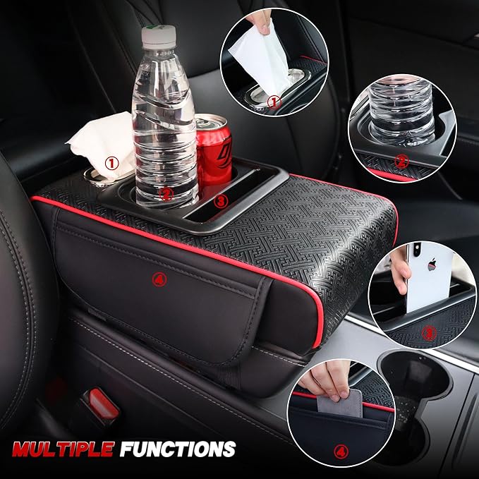 Car Middle Center Console Cover with Cup Holder for Long Driving,Car Armrest Cover for SUV,Truck-2.95in Height-Lifts Arms to Relax Muscles,Multi-Functional Storage for Trips Scratch-Resistant