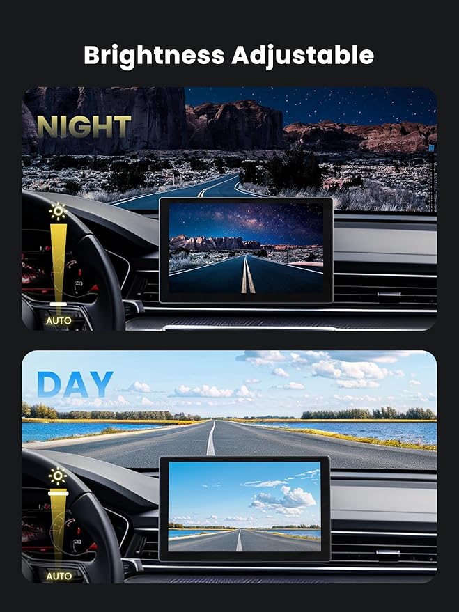 Portable CarPlay Screen for Car, 9'' Wireless Apple CarPlay & Android Auto Screen for Car, 4K Dash Cam, 1080P Backup Camera, GPS Navigation/Bluetooth/FM/Siri Voice Control for All Vehicles