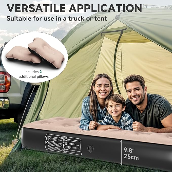 YITAHOME Truck Bed Air Mattress for 5.5-5.8 ft Full-Size Short Truck Beds, Inflatable Car Mattress Bed with Pump, Pillows, Carry Bag & Repair Kit for Outdoor, Travel, Camping (Black&Brown)