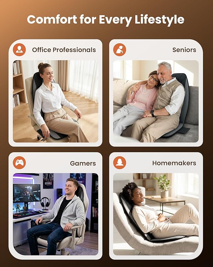 CILI Vibration Massage Chair Pad, Quiet Back Massager for Office Chair, Sofa & Recliner, Independent Graphene Heat & Massage Control, 15-30 Min Timer for Back Pain Relief