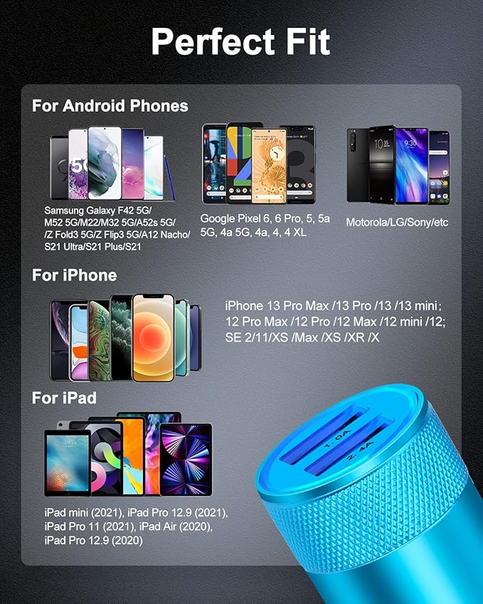 Cigarette Lighter Adapter, USB Car Charger, 3.4a Fast Charging Dual-Port Cargador de Carro for iPhone 17 16 15 14 13 12 SE 11Pro Max X XR XS Max Plus, Samsung Galaxy S25 S24 S23 S22 S21 S20 A17 A16