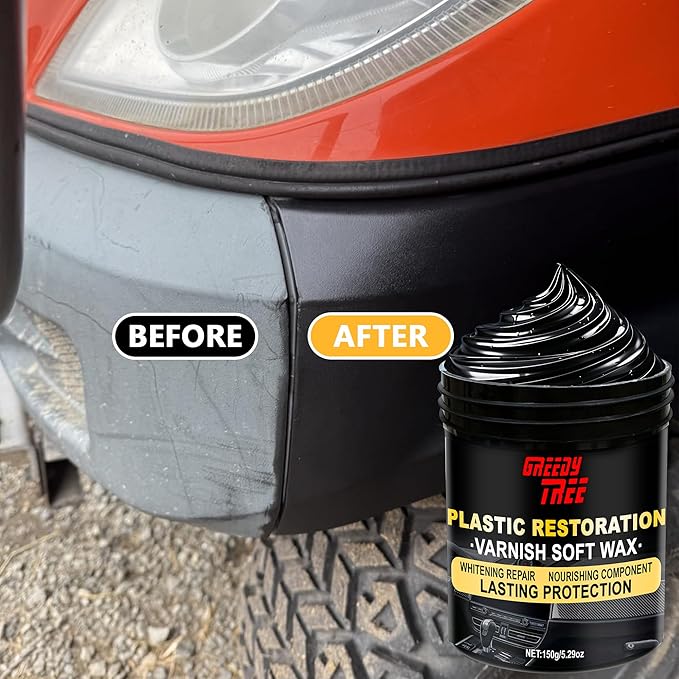 Paste Plastic - Deep Renewal for Faded Surfaces | User Friendly Trim Restorer | Long-Lasting UV Protection, Intense Black Finish | Non-Greasy Formula for Tires, Trim, Rubber & Outdoor Plastics