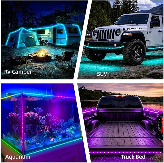 Battery Powered Golf Cart Canopy Lights, 2 Pack 6FT IP68 Fully Waterproof Golf Cart Roof Light Strip with Remote, Golf Carts Underglow RGB Led Strip Lights for EZGO Yamaha Marine Boat Kayak SUP UTV