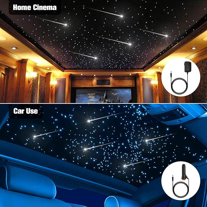 CHINLY Meteor 16W 550pcs 0.03in 13.1ft Car Use Bluetooth RGBW LED Fiber Optic APP/Remote Music Mode Headliner Light Kit+ Shooting Star kit +Adapter+Cigarette Lighter(Non-Twinkle)