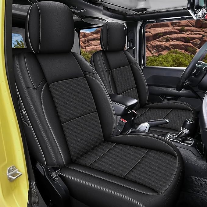AOMSAZTO Custom Fit Seat Covers for Jeep Wrangler 2-Door 2007 2008 2009 2010 Faux Leather Car Seats Cover Black