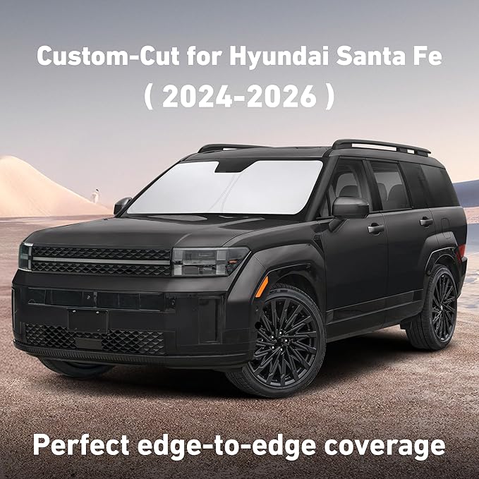 EcoNour Windshield Sunshade Compatible for Hyundai Santafe 2024 2025 2026, Sun Visor for Front Windshield & Window Sun Shade Cover, UV Heat Blocker & Protector, Car Accessories