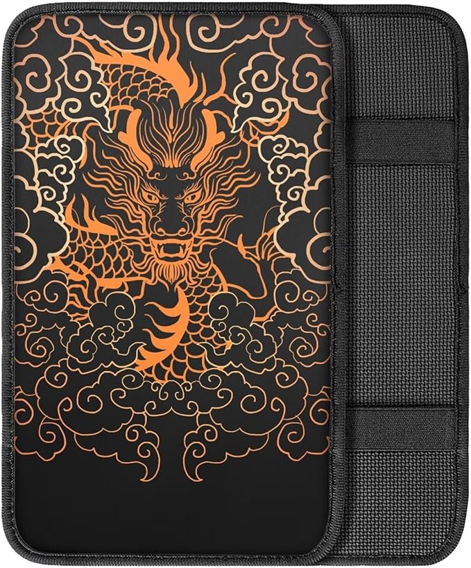 Suobstales Japanese Dragon Print Car Armrest Pad Soft Center Console Arm Rest Protector Cover Universal Car Interior Accessories Decoration