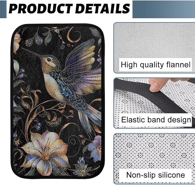 Hummingbird Floral Armrest Cover Car Warm Non-Slip Middle Console Covers Comfortable Elastic Middle Console Lid Cover Pad Protector Elbow Compatible with Cars,SUV,Trucks