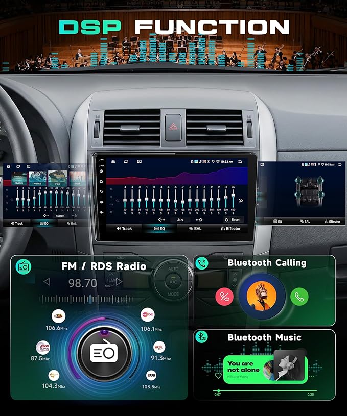8 Core 6G+128G for Toyota Corolla 2009-2013 Android Car Stereo Carplay Android Auto, Rimoody 9 Inch for Corolla Radio GPS 4G-WiFi Bluetooth 5.0 FM/RDS DSP-36 Mirror Link Backup Camera