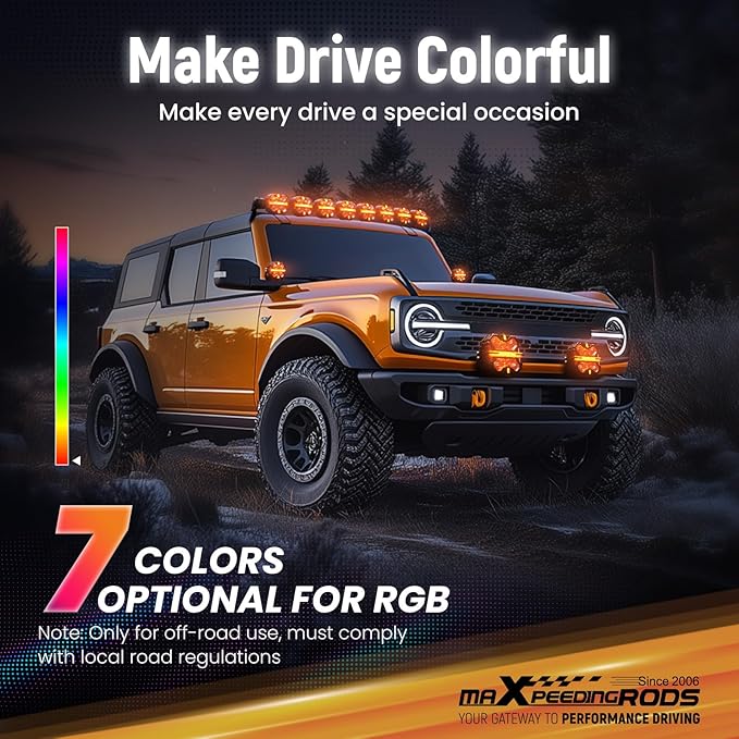 maXpeedingrods 3.5" Off Road Lights 160W 19200LM, Spot Light with 7 RGB Colors for Ambient, LED Lights Bar Fog Light, Side Shooter 270°Wide Range, for Jeep UTV Pickup ATV with Black Covers