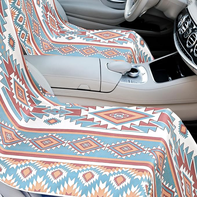 2 Pack Car Seat Towel Covers with Storage Bag 63 x 32 Inch Athletic Running Towel Seat Sweat Washable Non Slip Cover Gift for Car Outdoor Sport Activities (Tuscon Aztec)