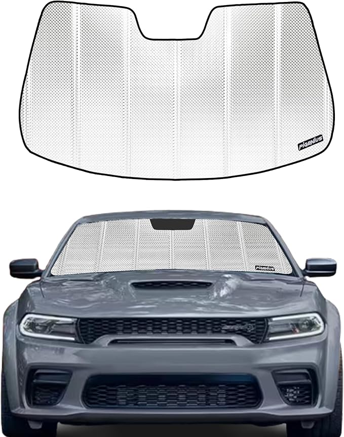 Windshield Sun Shade for Dodge Charger 2011-2023 Without Rearview Mirror Mounted Camera. Reflective Aluminum Film Front Window Sunshade B