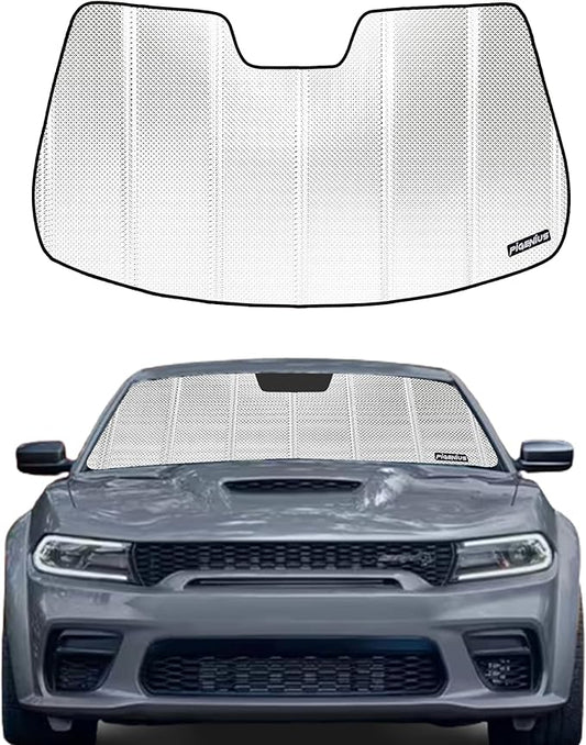 Windshield Sun Shade for Dodge Charger 2011-2023 Without Rearview Mirror Mounted Camera. Reflective Aluminum Film Front Window Sunshade B