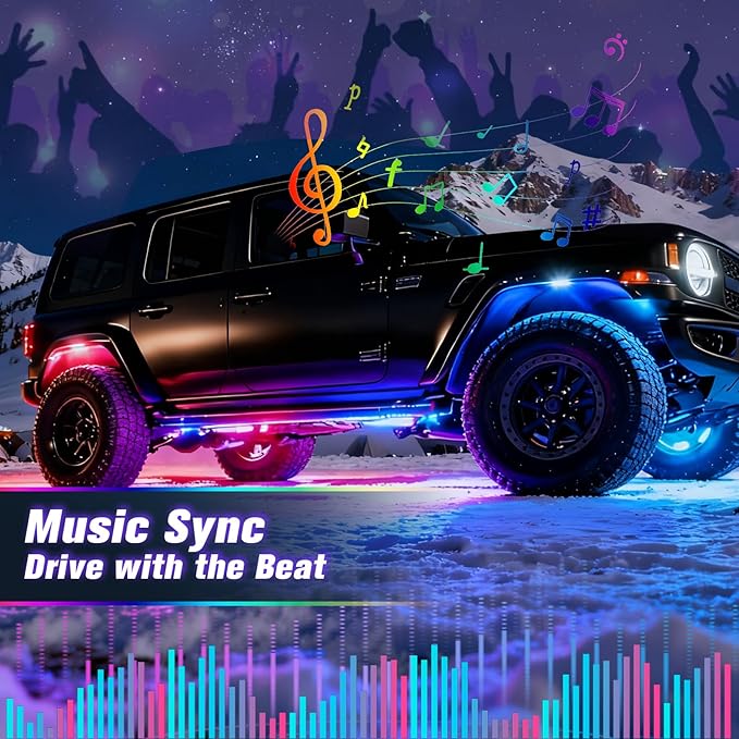 16 Pods RGB Rock Lights for Trucks - 5-Sided LED Underglow Lights with App & RF Remote Control, IP67 Waterproof Music Sync Neon Exterior Lighting Kit, No-Drill Universal Fit for SUV, ATV, Off-Road