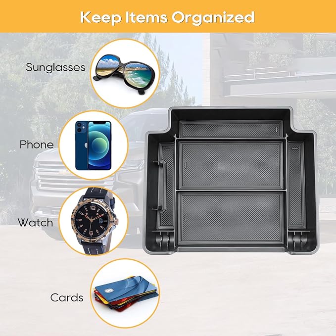 Center Console Organizer for 2021-2026 Chvey Tahoe(LS/LT/Z71) & 2021-2026 Suburban(LS/LT/Z71) &2021-2026 GMC Yukon/Yukon XL(Elevation/AT4) Armrest Storage Accessories-Not Fit For Power-Sliding Console