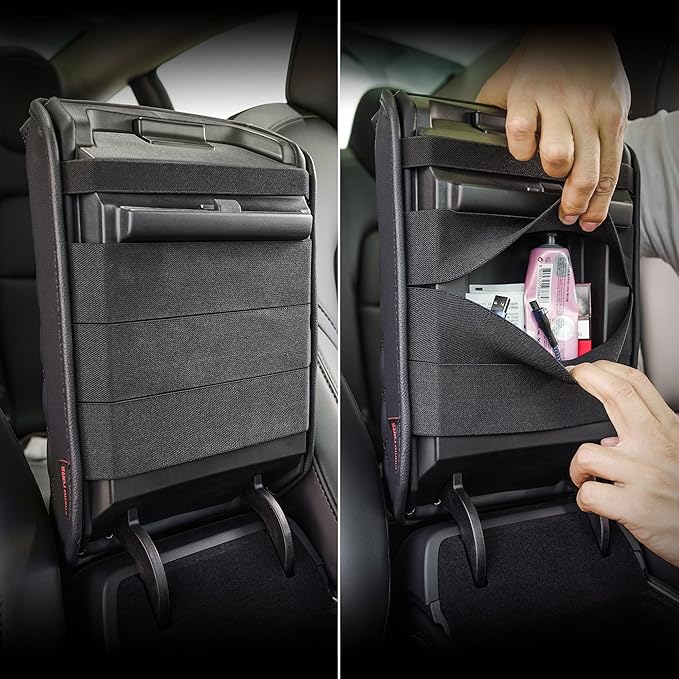 KMMOTORS Model y, Model 3 (2021-2024) Center Console Cover Quilting Black, Armrest Cushion, Console Protector, Vegan Leather (Black)