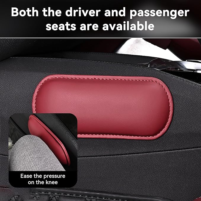 Car Center Console Knee Leg Elbow Cushion Pad, Soft Leather Door Armrest Foot Care Thigh Support Comfort Pillow, Auto Interior Accessories for Knee Pain Relief (Red)