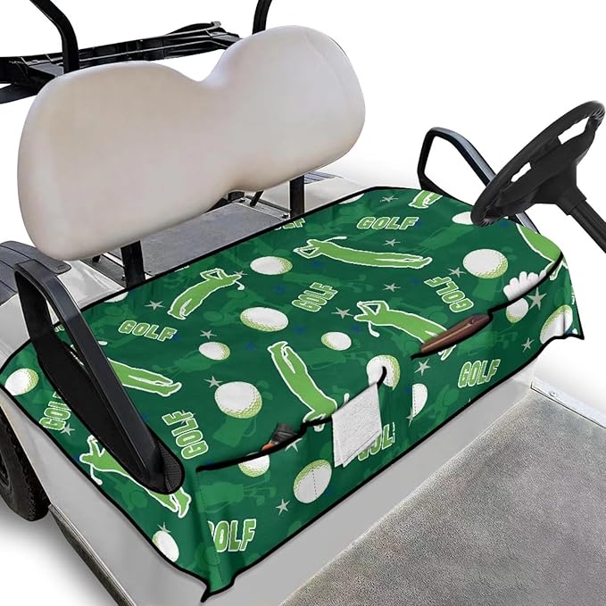 Biyejit Golf Cart Seat Covers with 4 Pockets Golf Cart Seat Towel Blanket Fits 2-Seat Golf Carts, Golf Cart Accessories