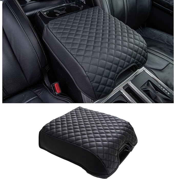 JDMCAR Center Console Cushion Compatible with 2015-2020 Ford F150 / 2017-2022 F250 F350 F450 and 2018-2024 Expedition Accessories, Customized PU Leather Armrest Cover Protector (Bucket Seat Only)