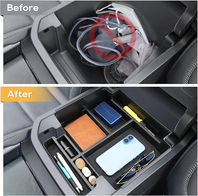 Center Console Organizer for 2021-2026 Chevy Tahoe/Suburban(Premier/High Country) & Yukon/Yukon XL(Denali/Denali Ultimate)Armrest Storage Accessories - Only Fit For Power Sliding Center Console