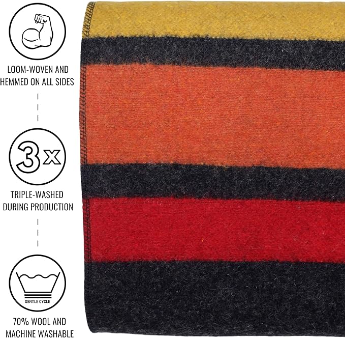 Arcturus Rainier Wool Blanket - Warm, Heavy, Washable, Bed Blanket | Great for Home & Camping (Sunset Peak, King)