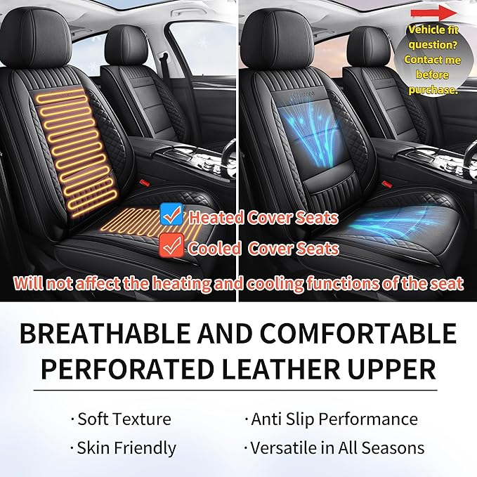 Chezope Leather Seat Covers, Black Car Seat Covers Front Pair, Breathable Car Seat Protectors, Wear-Resistant Car Accessories, Universal Fit for Most Cars,SUVs Truck (Black-Stripes, Front Pair)