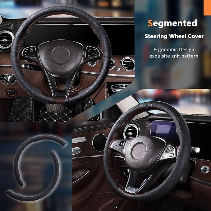 Aimato Car Steering Wheel Cover 2 Piece Non-Slip Clip on Microfiber Leather Steering Wheel Cover,Ultra-Thin Breathable,Universal Fit 14.5"-15" Wheel,Black