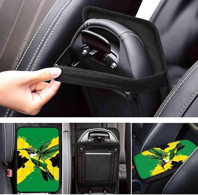 Armrest Cover Auto Center Armrest Mat Soft Car Console Pad, Jamaica Flag Hummingbird Auto Center Console Cover for Most Car Decoration