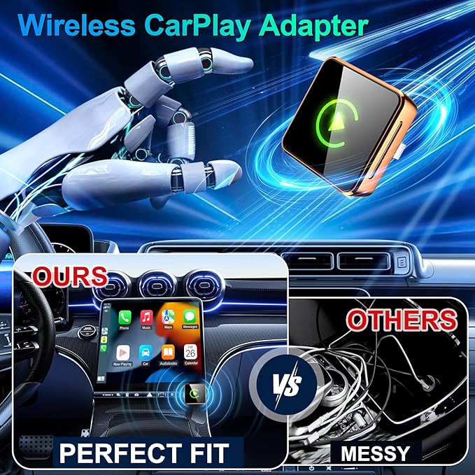 Wireless CarPlay Adapter 2026 Upgraded, 2-in-1 Adapter Converts Wired to Wireless Dongle, 5GHz WiFi Auto-Connection, Plug & Play for Cars with Factory Wired CarPlay/Android Auto (Orange)