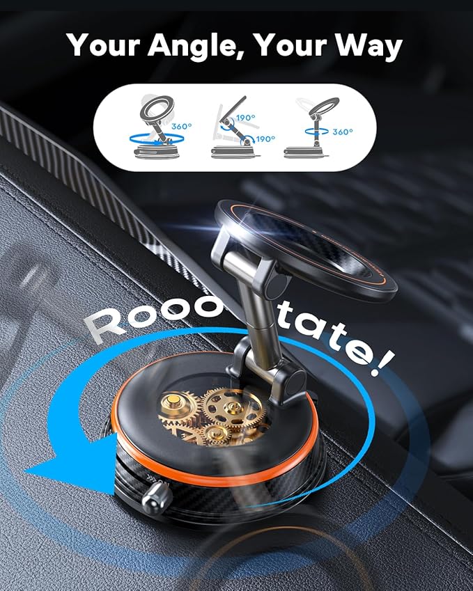 Upgraded Car Phone Holder for Magsafe [98+LBS Strongest Suction & 2400gf Magnetic] Vacuum Magnetic Phone Holders for Your Car 360° Adjustable Car Phone Mount for iPhone & Android Orange