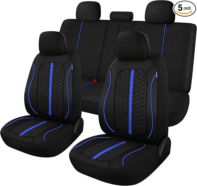 Breathable Premium Car Seat Covers Full Set，3D Air-Mesh Seat Covers for Cars，Comfortable Safety Airbag Compatible，Universal for Most Cars Sedan Truck SUV(Black/Blue)