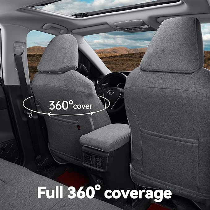 coverdream Cloth Seat Covers Full Set for 2019-2024 2025 Toyota RAV4 LE,XLE,XLE Premium,Limited,Fullly Covered,UV-Resistant,Breathable Polyester Car Seat Protector SUV Seat Cushion(Gray)