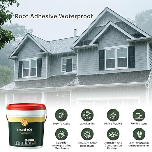5 Gallon Gray Waterproof Elastomeric Roof Coating Sealant, Flexible Solar Reflective Liquid Waterproofing Adhesive for Flat, Metal, Slope Roofs Repair 20KG