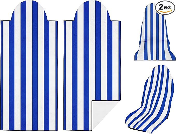 2 Pack Car Seat Towel Covers, Sweat Protector for Front Seats, Premium Thickened Microfiber with Blue and White Stripes, Breathable & Quick Dry, Machine Washable Cover for Gym Running Universal Fit