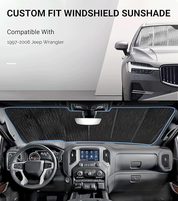 Windshield Sunshade for Jeep Wrangler 1997-2006 Custom Front Window Shade - AstraGuard