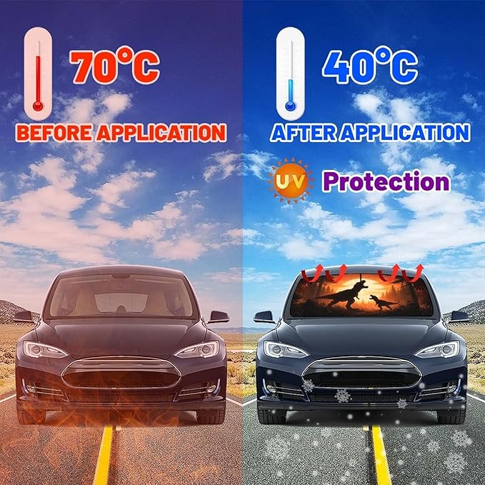 Dinosaur Sunset Car Windshield Sunshade Umbrella Sunset Print Sun Shade for Car Windshield Umbrella Upgraded Sunshades Blocks UV & Heat Front Window Shades for SUV Sedan Auto