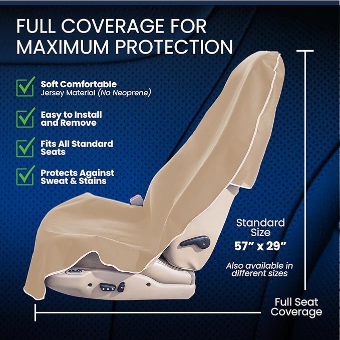 Dri Seats Waterproof Car Seat Cover – Premium Sweat Towel with Slip Resistant Backing for Front Seats in Cars, Trucks, SUVs – Universal Seat Covers & Liner, Easy Install (Tan, Large)