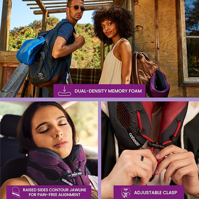 Cabeau Evolution Cool Long Haul Flight Cooling Travel Neck Pillow with Supportive Memory Foam, Airflow Vents, Compact Carrying Case, Purple