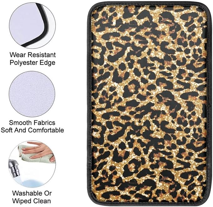 Dreaweet Cheetah Print Car Accessories Car Center Console Cover Universal Car Armrest Cover Pad Soft Comfortable Center Console Cover Replacement