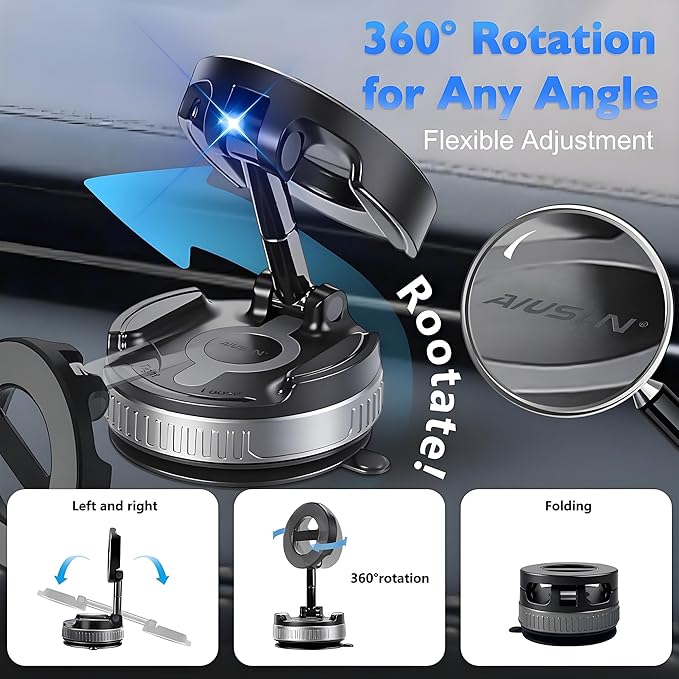 2026 Upgraded Reinforced Magnetic Car Phone Holder -24×N55 Ultra Magnets 110 LBS - 360°Swivel & Rock-Solid Hold Suction Cup Car Phone Mount for Magsafe iPhone 17 Pro Max 16-12 Air Plus