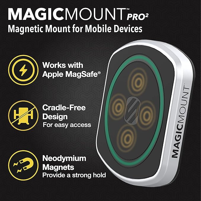 Scosche MP2DVM MagicMount Pro2 Magnetic Cell Phone Holder, Adhesive Car Dashboard Mount with Removable Vent Clip, Hands-Free Phone Stand Compatible with MagSafe, iPhone 16/15/14/13/12 Series and More
