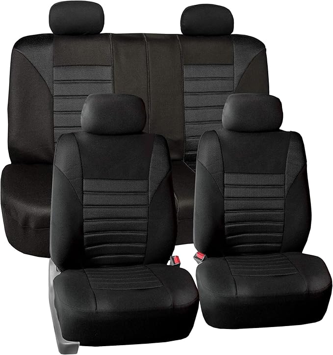 TLH Car Seat Covers Premium 3D Air Mesh Automotive Seat Covers Full Set Black Seat Covers Airbag Compatible and Split Rear Car Seat Cover Universal Fit Interior Accessories for Cars Trucks and SUV