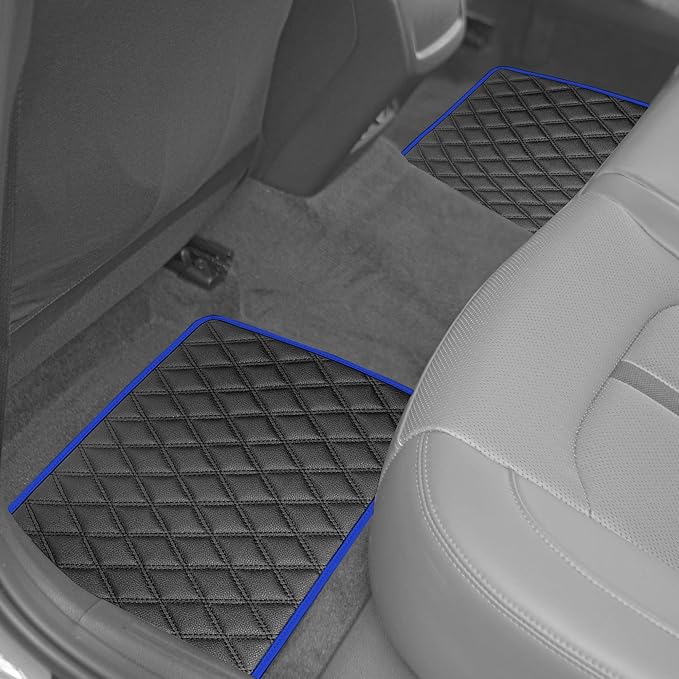 FH Group Universal Fit Diamond Pattern Faux Leather Automotive Floor Mats fits Most Cars, SUVs, and Trucks Blue