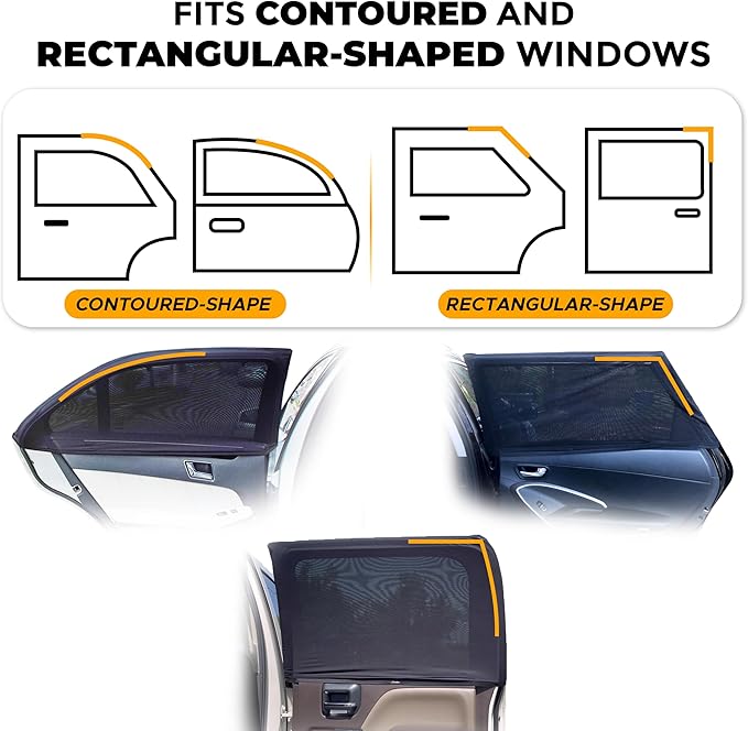 EcoNour Car Side Window Sun Shade (Pack of 2) | Stretchable & Breathable Car Window Screens for Complete Sun & Privacy Protection | Fits Most Truck, SUV and Minivan (XL 46" x 26")