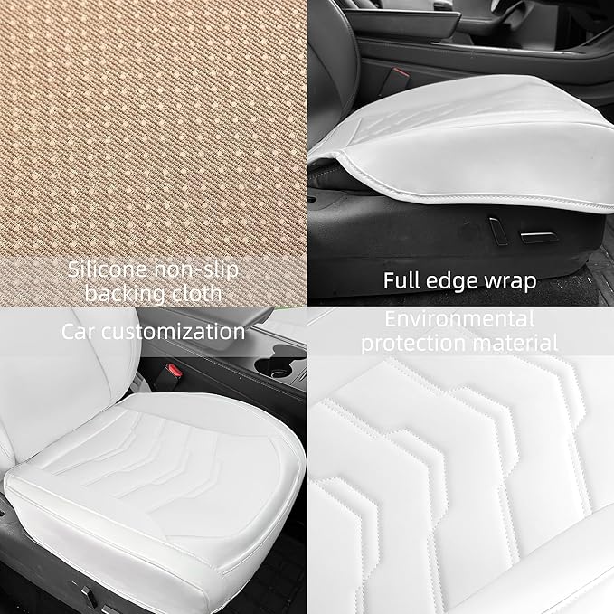 2PCS Car Seat Cover Nappa Leather Front for Tesla Model Y&3 2020-2024 Car Seat Bottom Protector, Original White Color Heavy Duty Seat Cushion Protector Without Backrest (White)